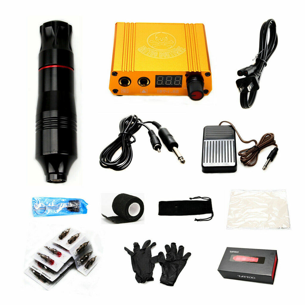 Rotary Tattoo Pen Kit with 30 Cartridges, Power Supply & Grip Tape