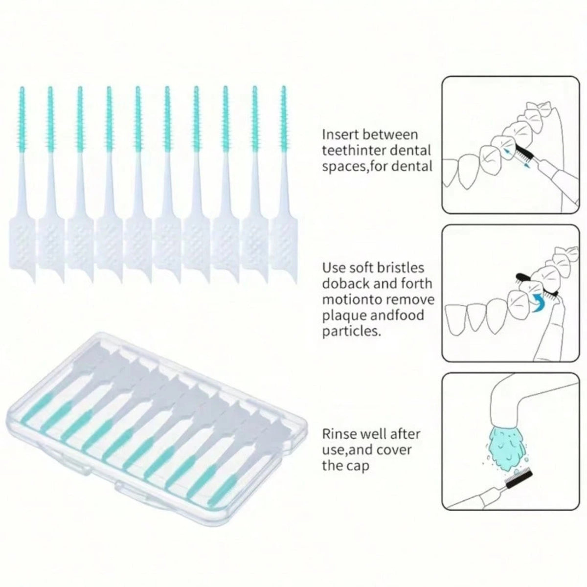 Interdental Silicone Brush Picks for Oral Care - Soft Bristles, Disposable, 200pcs