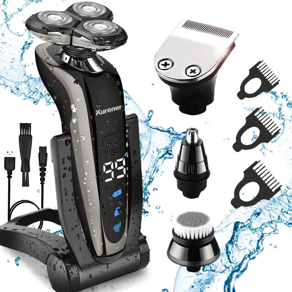 Rechargeable Waterproof 4-in-1 Electric Shaver with Nose Trimmer & Grooming Kit