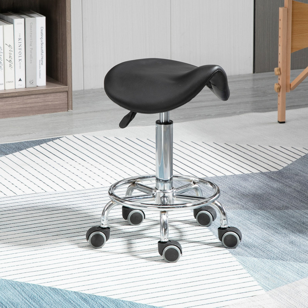Adjustable Rolling Saddle Stool for Salon Spa Massage Black