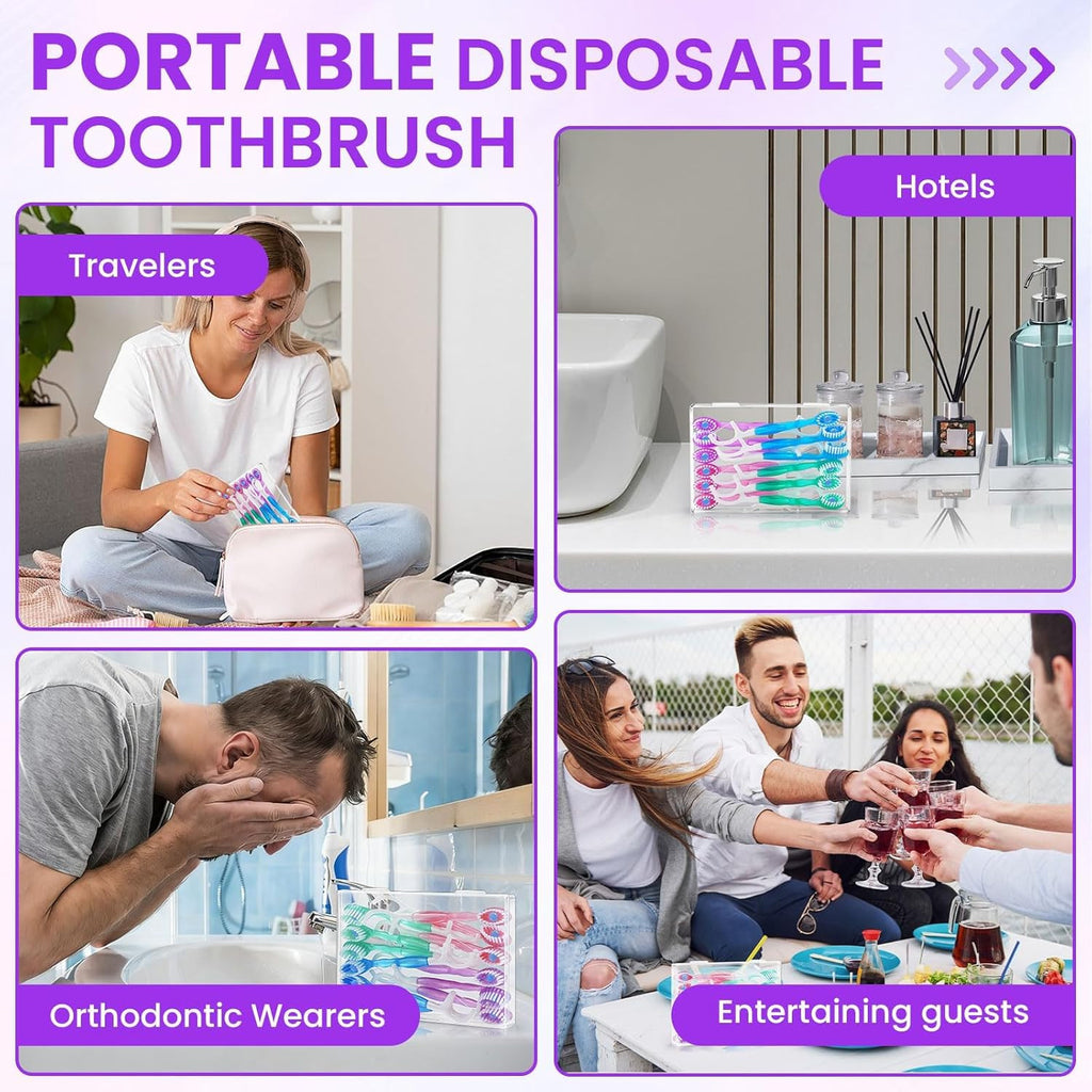 72 Pack Disposable Mini Toothbrushes with Built-in Toothpaste and Floss