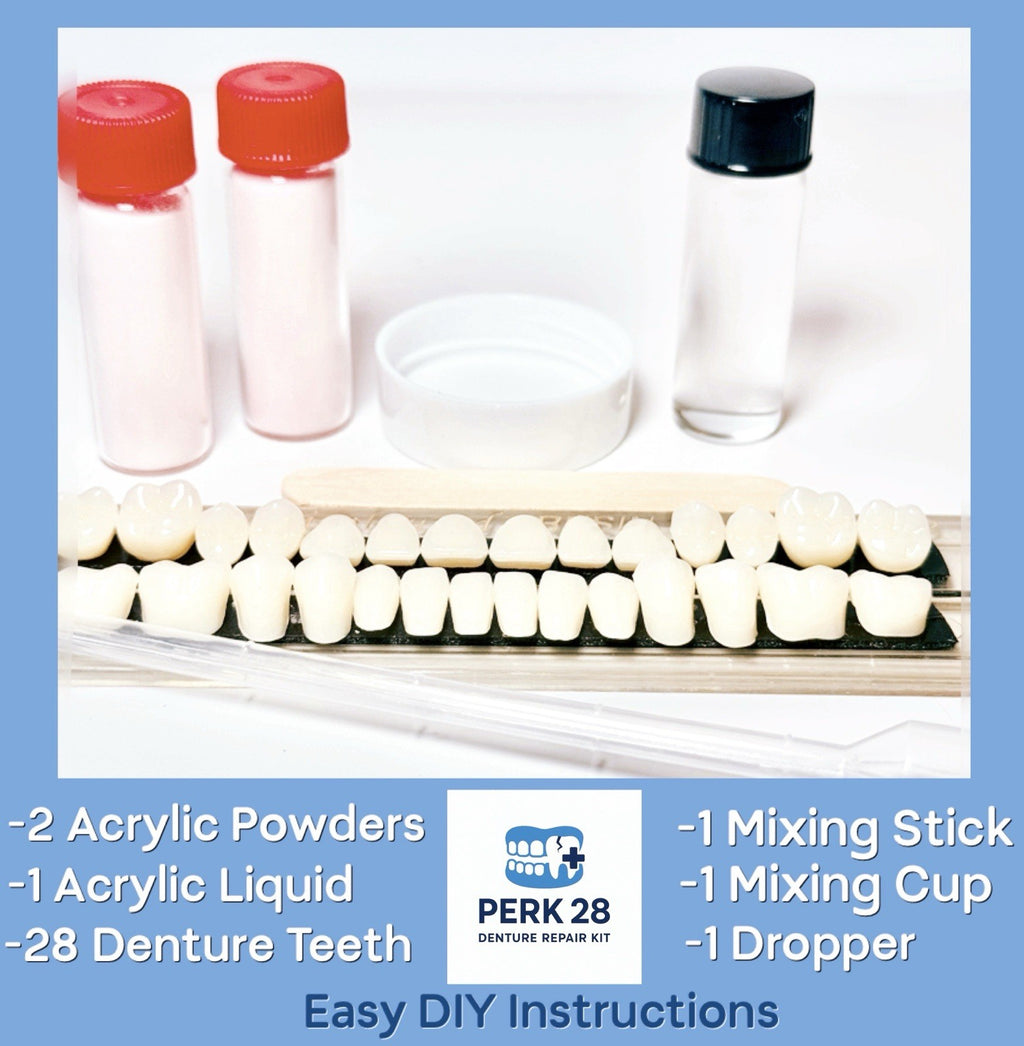 Denture Repair Kit with 28 Teeth - Emergency Fix for Cracked or Missing Dentures