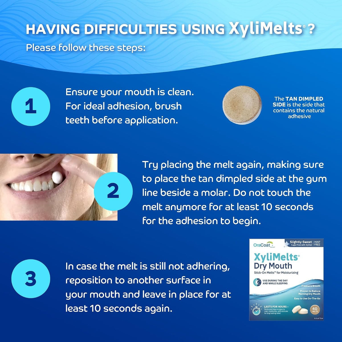 Dry Mouth Relief Discs - Moisturizing XyliMelts for Night & Day, Sugar-Free, 40 Count