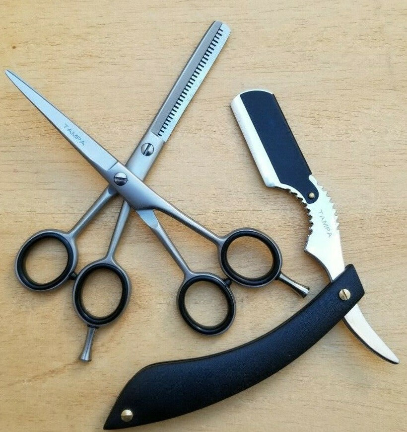 Professional Hair Cutting Scissors Thinning Razor Set Kit for Barbers