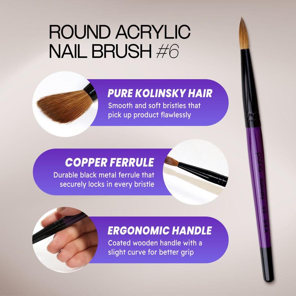 Professional Kolinsky Acrylic Nail Brush Round Size 6-22 - High-Quality Nail Art Tool