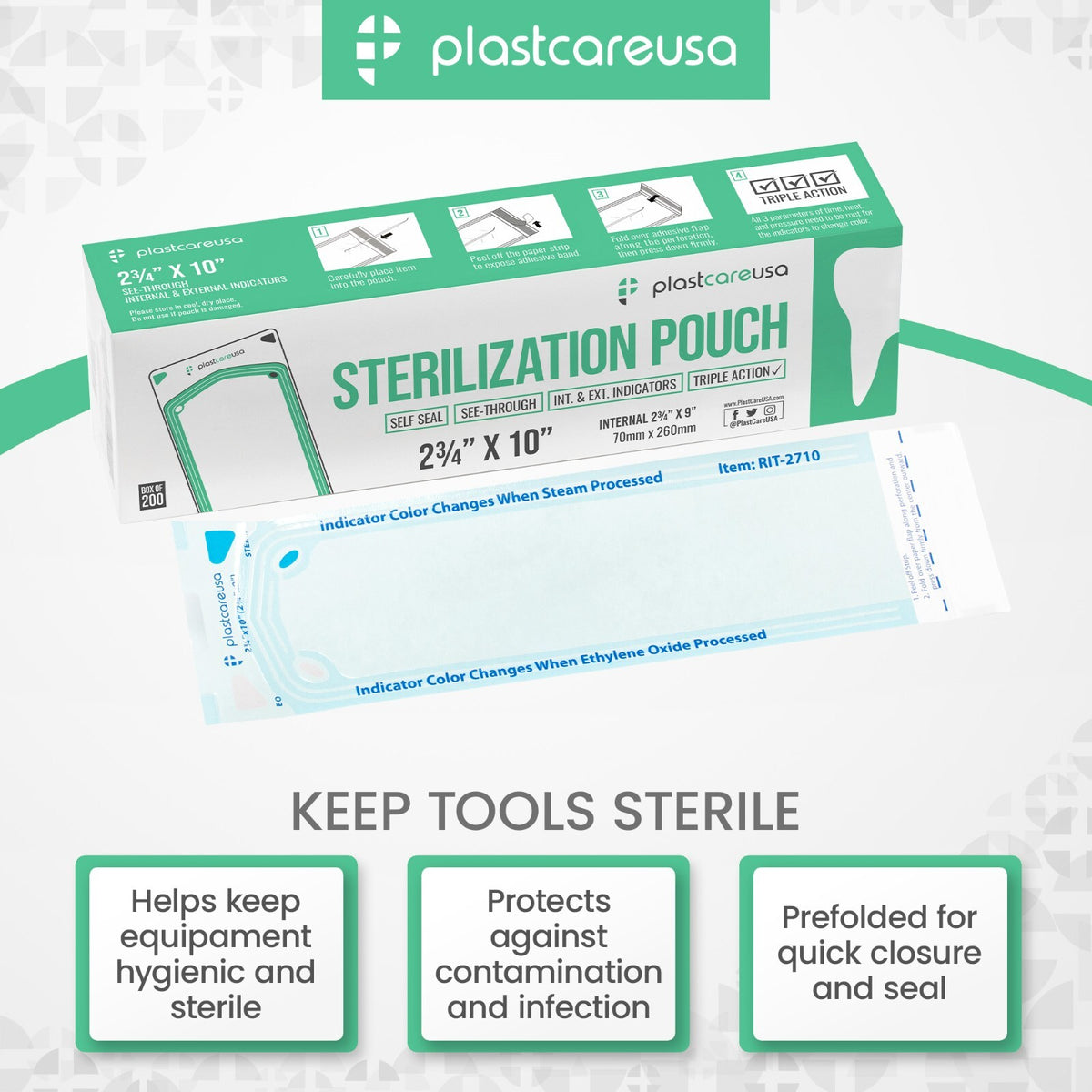 Self-Sealing Sterilization Pouch 2.75 x 10 Paper/Blue Film Case of 2000