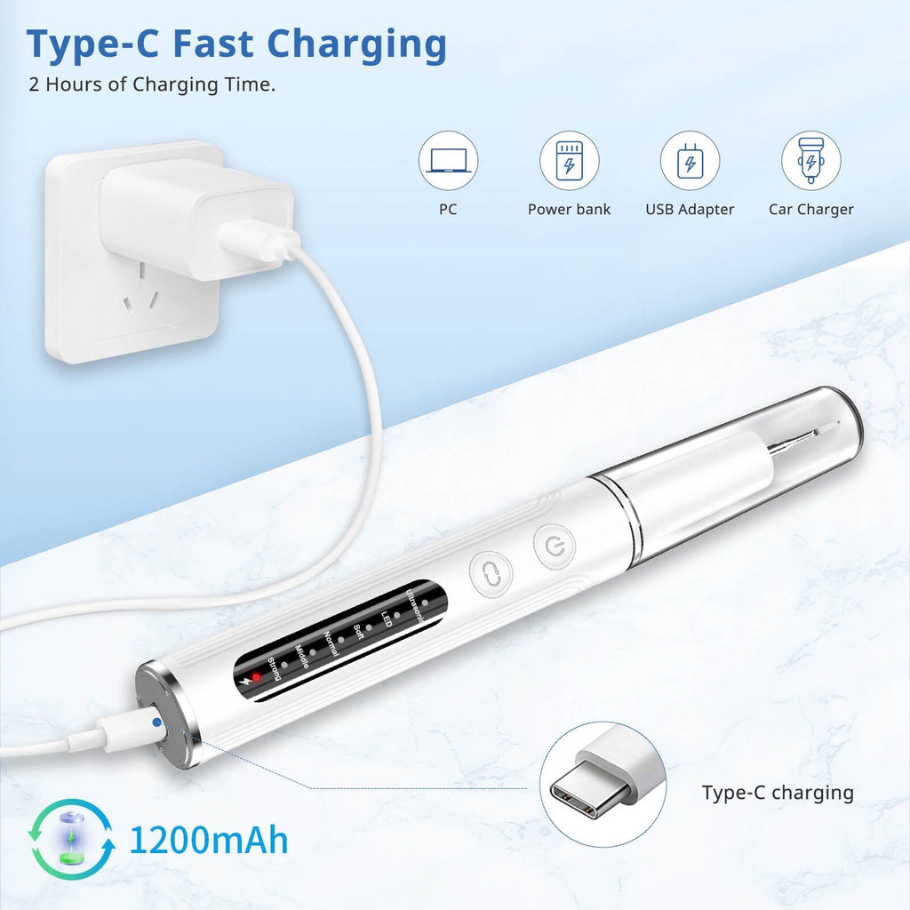 Ultrasonic Tooth Cleaner Tartar & Plaque Remover Kit - Electric Dental Scaler