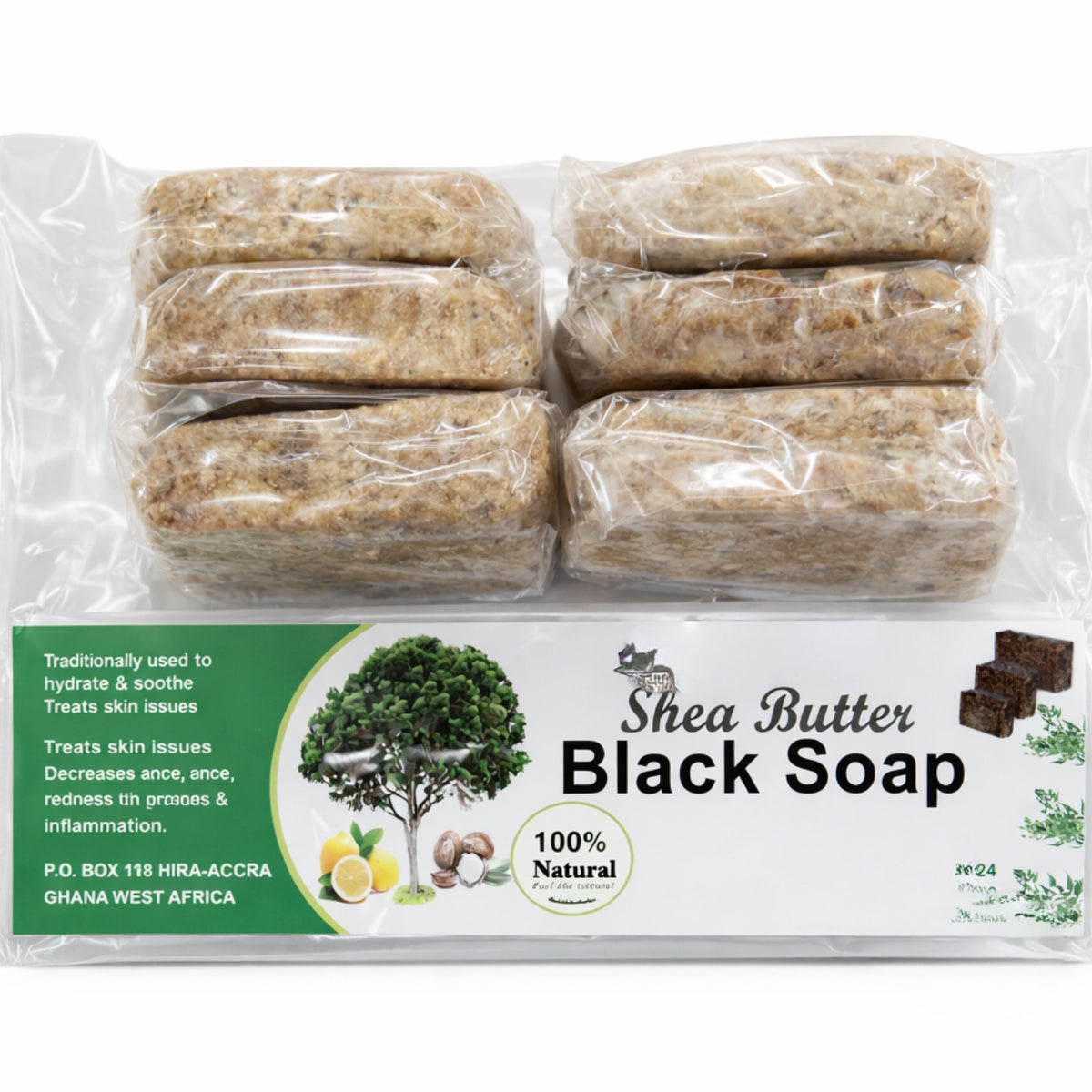 Raw African Black Soap with Shea Butter for Face & Body - Handmade Ghana