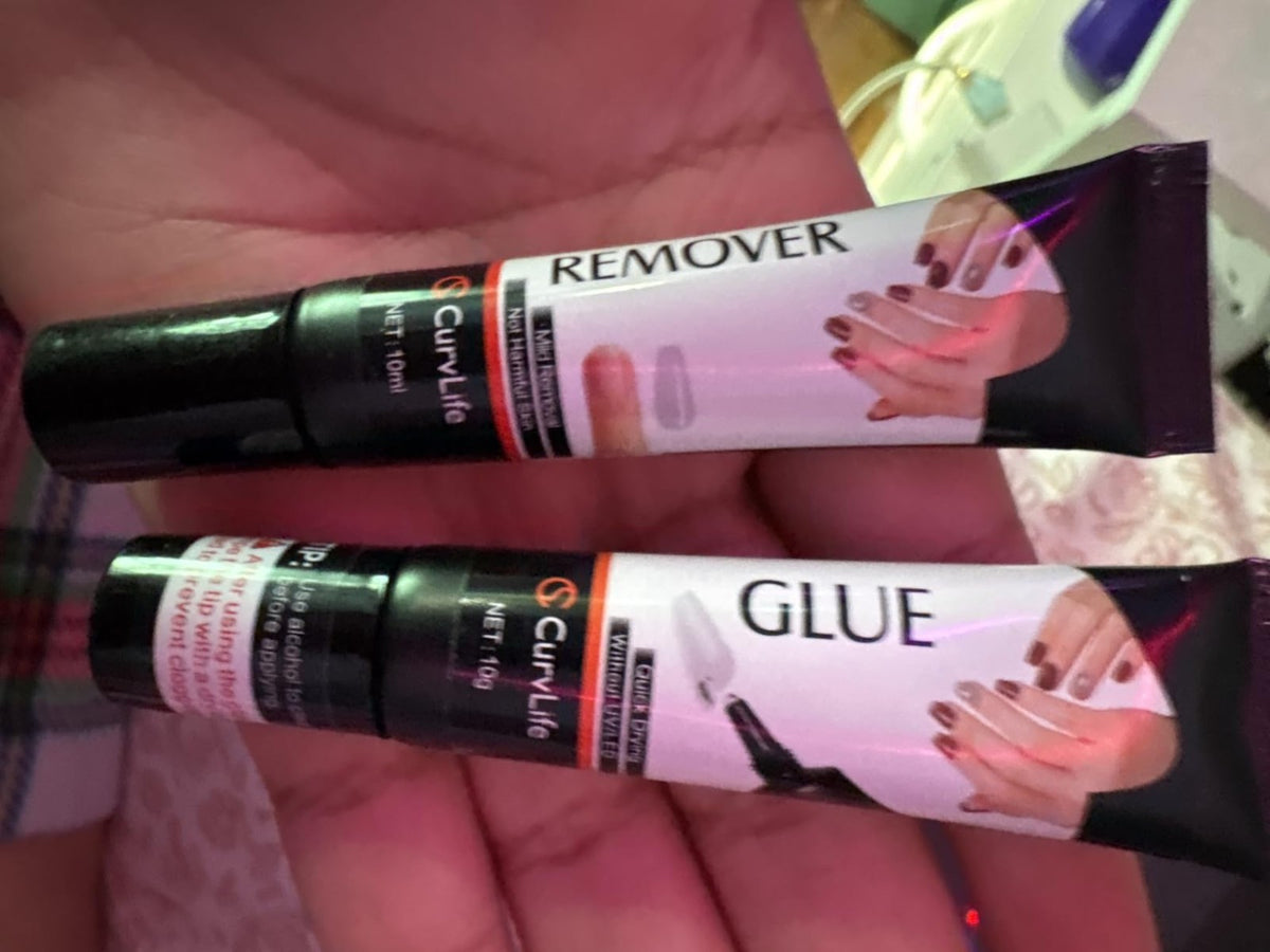 Nail Glue & Remover Set - Quick Drying Semi Solid Nail Adhesive 10g & 10ml Remover
