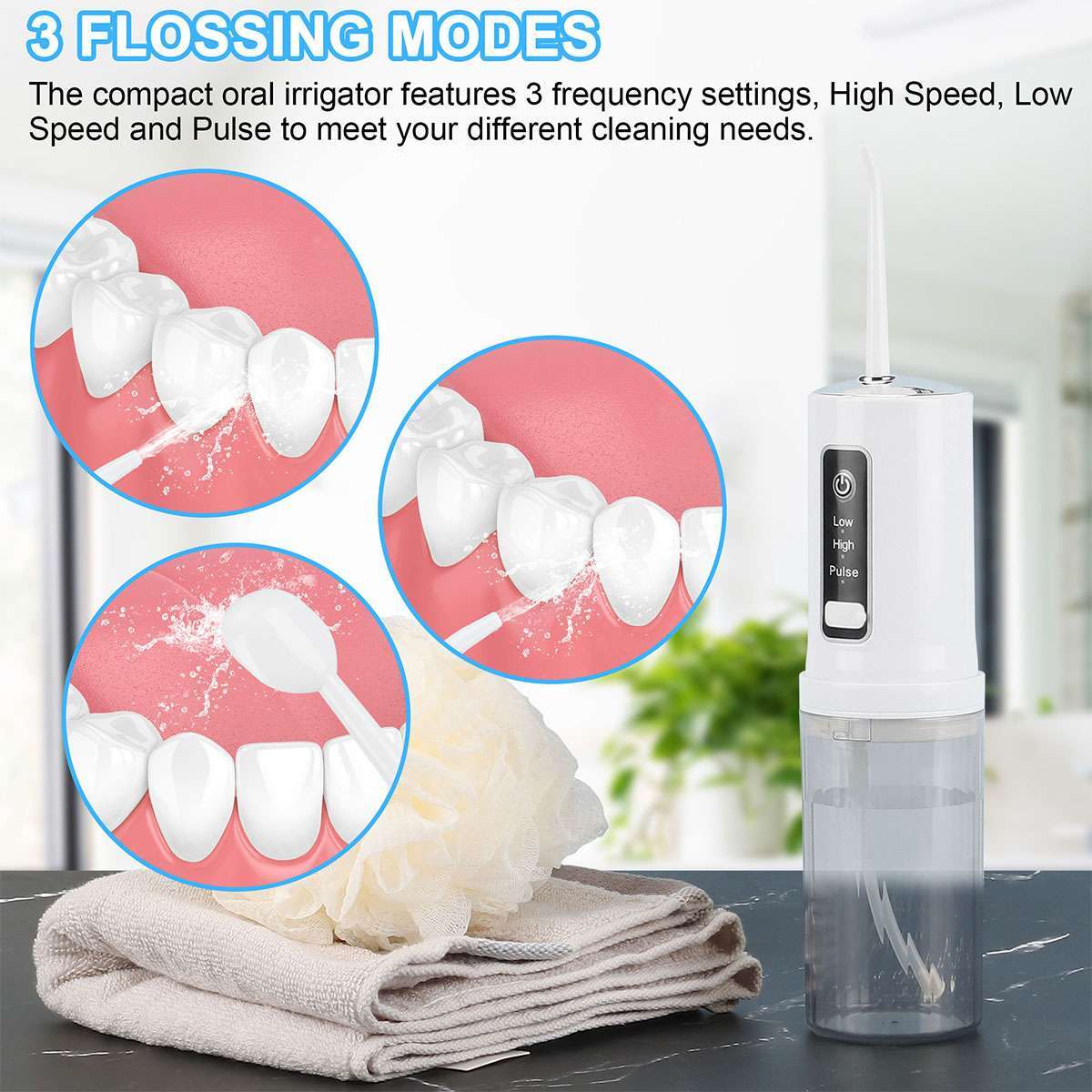 Cordless Water Flosser Oral Irrigator Teeth Cleaner with Tongue Scraper