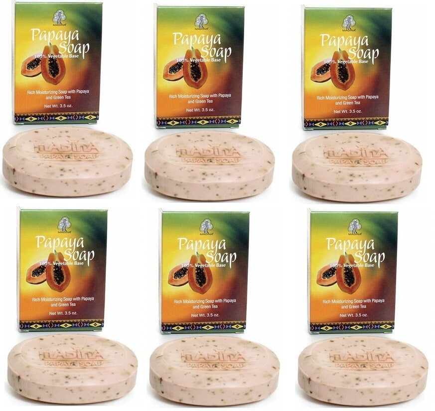 6-Pack Papaya and Green Tea Bar Soap - Nourishing Skin Exfoliation
