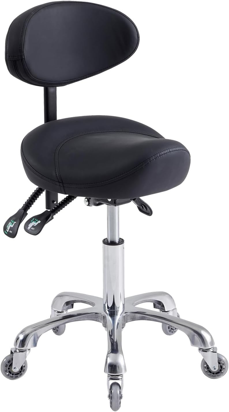 Black Hydraulic Saddle Stool with Backrest for Salon, Office & Spa