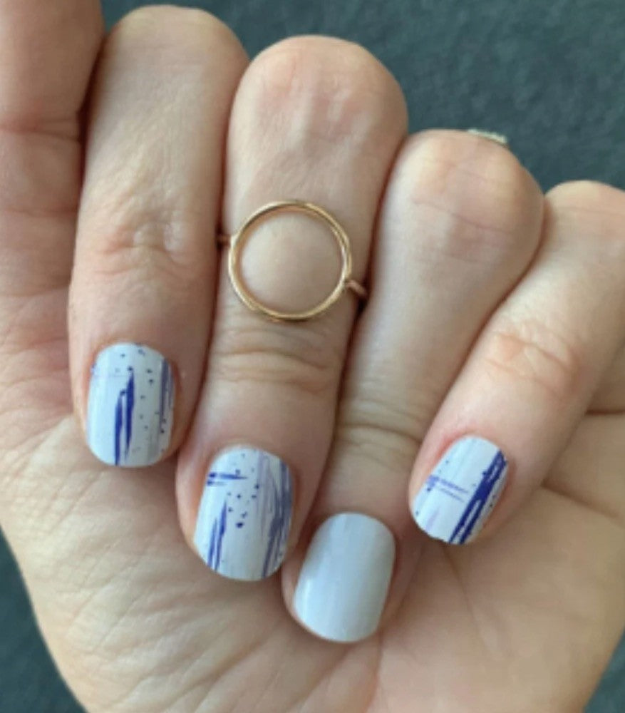 Nail Polish Strips Feeling Paint Soft Pastel Blue & Dark Blue Design