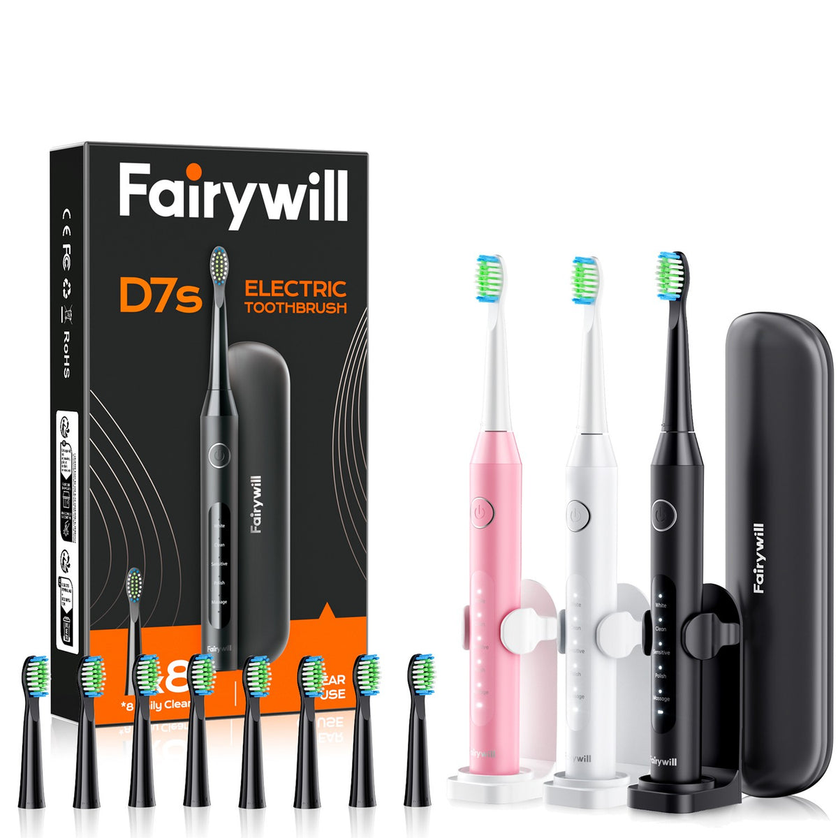 Electric Toothbrush 5 Modes Rechargeable with 8 Brush Heads & Travel Case