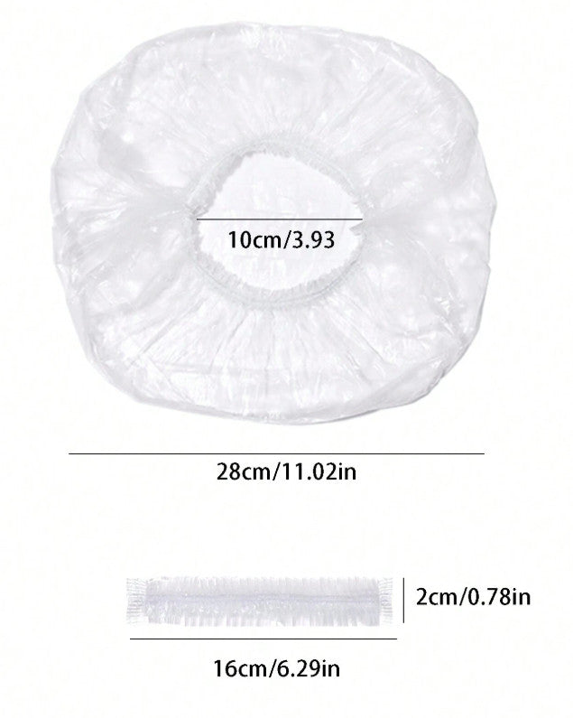 Disposable Plastic Shower Caps for Hair Dye & Salon Use - Waterproof, 100 Pack