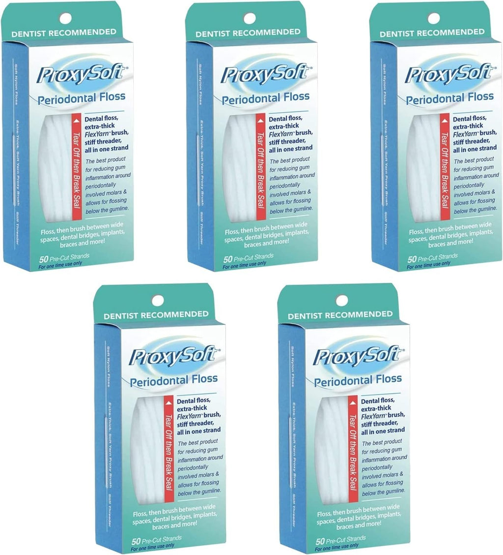 Periodontal Dental Floss 5 Pack with Threader & Brush for Gum Care