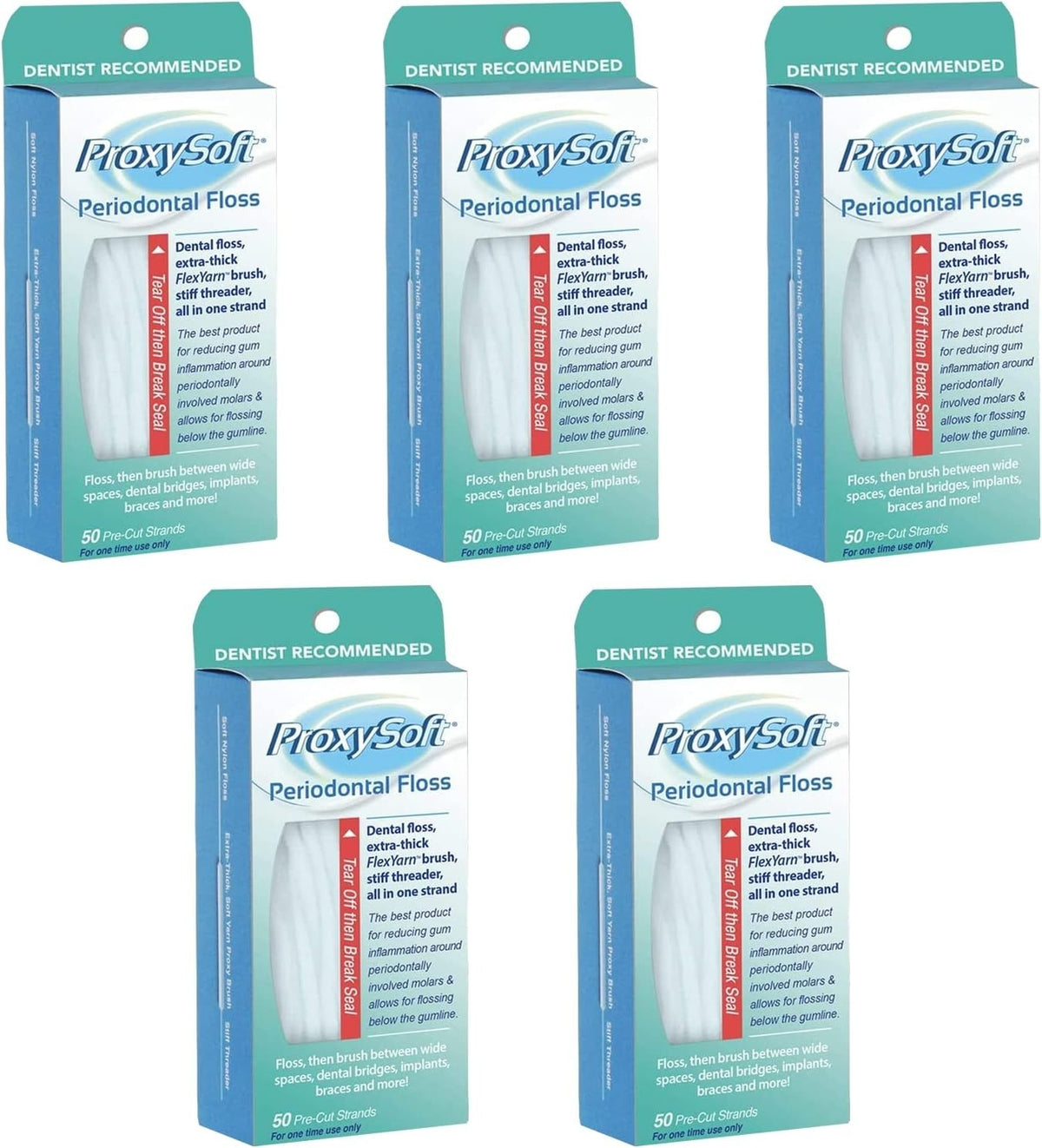 Periodontal Dental Floss 5 Pack with Threader & Brush for Gum Care