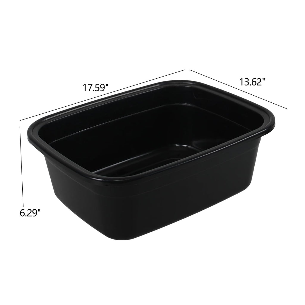 Large Plastic Wash Basin Set - 18 Quart Rectangular Dish Pans, Black, 2 Pack