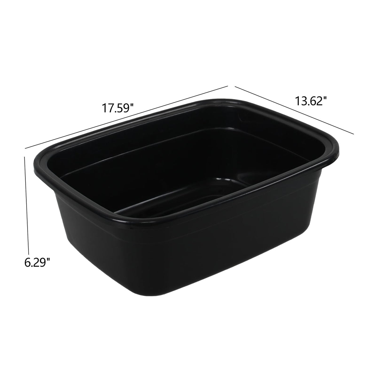 Large Plastic Wash Basin Set - 18 Quart Rectangular Dish Pans, Black, 2 Pack