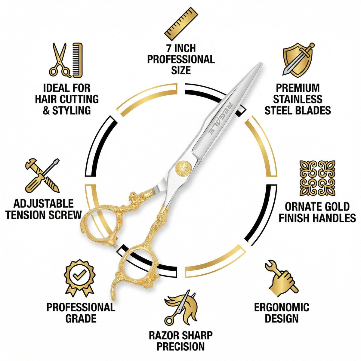 Professional Hair Cutting & Thinning Shear Set - 7" with Gold Handles