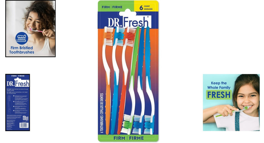 Firm Nylon Bristle Toothbrushes Set for Adults - 6 Pack