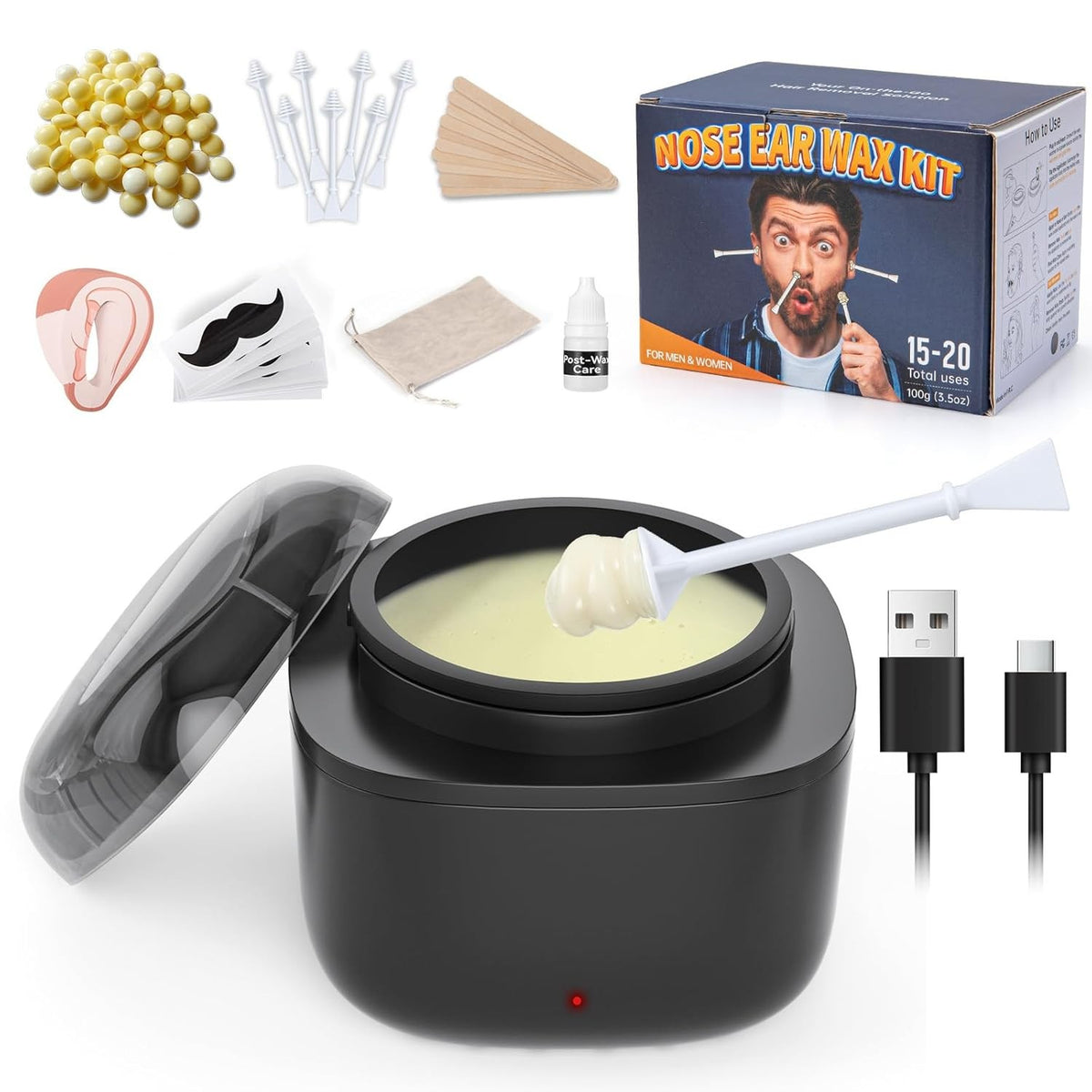 Nose and Ear Waxing Kit with Beans - Painless Hair Removal for Men & Women