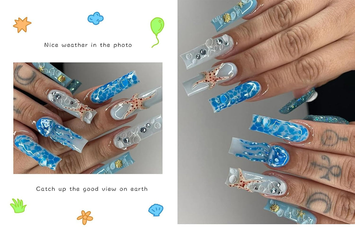 Summer Nail Art Rhinestones Set with Ocean Theme Charms - 6 Boxes