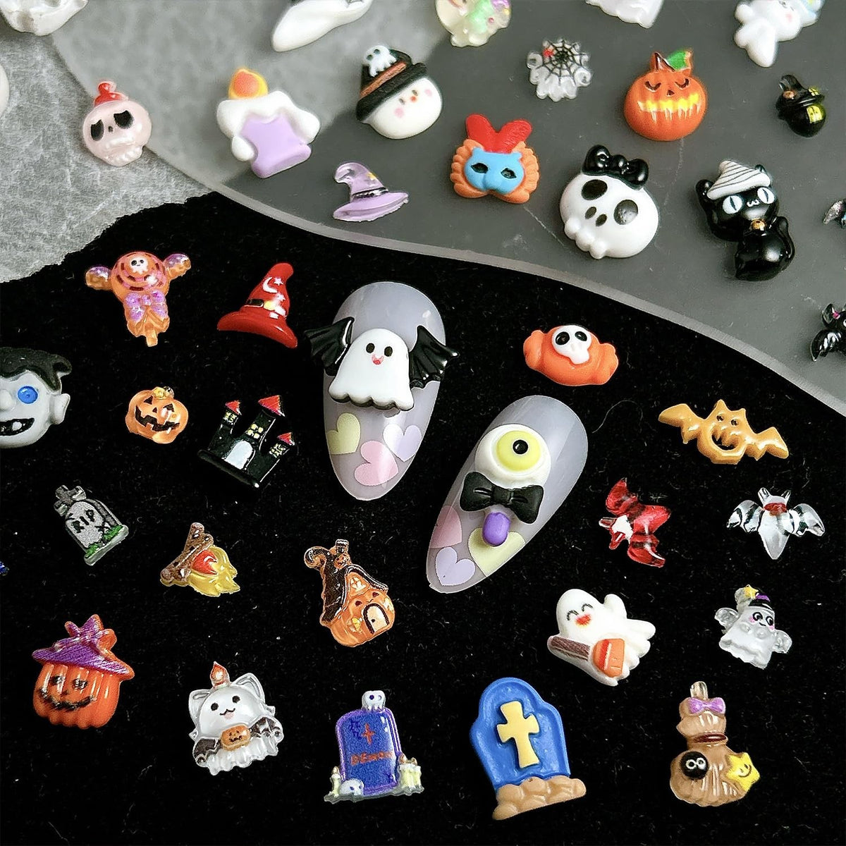 Halloween Nail Charms Set 60 Pcs Ghost & Pumpkin Gems for Nail Art
