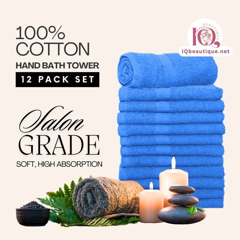 100% Cotton Hand Bath Towels Set 12pcs Salon Hotel Spa Blue