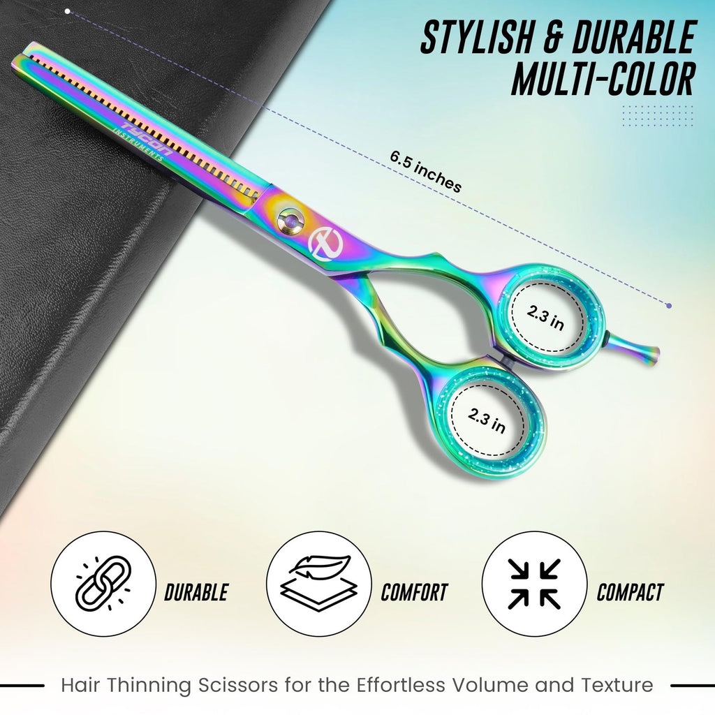 Hair Thinning Shears 6.5 Inch with Sharp 2.7 Inch Blade Rainbow Color for Hair Cutting