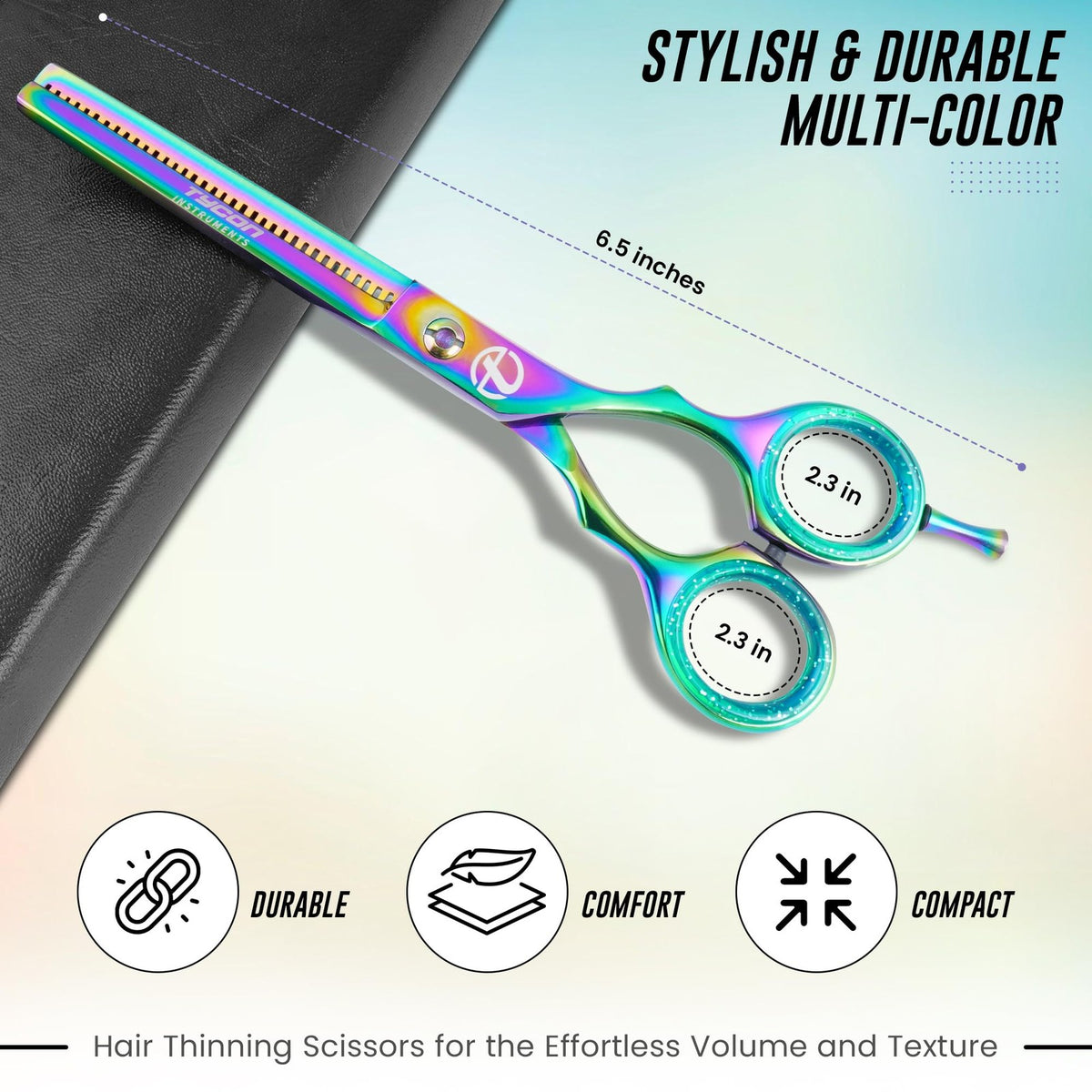 Hair Thinning Shears 6.5 Inch with Sharp 2.7 Inch Blade Rainbow Color for Hair Cutting
