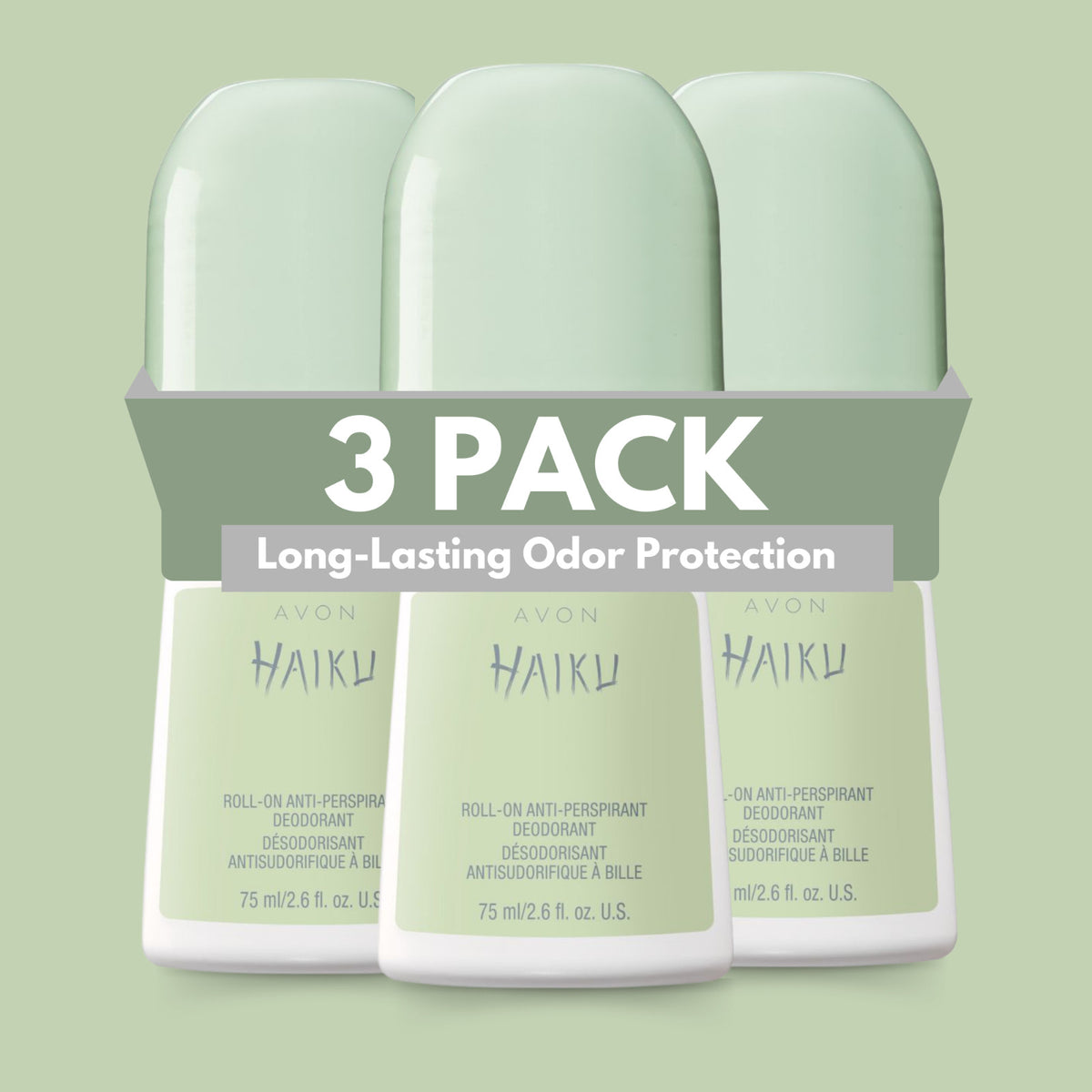 Avon Haiku Roll-On Anti-Perspirant Deodorant - Fresh Scent 2.6 fl oz 3-Pack
