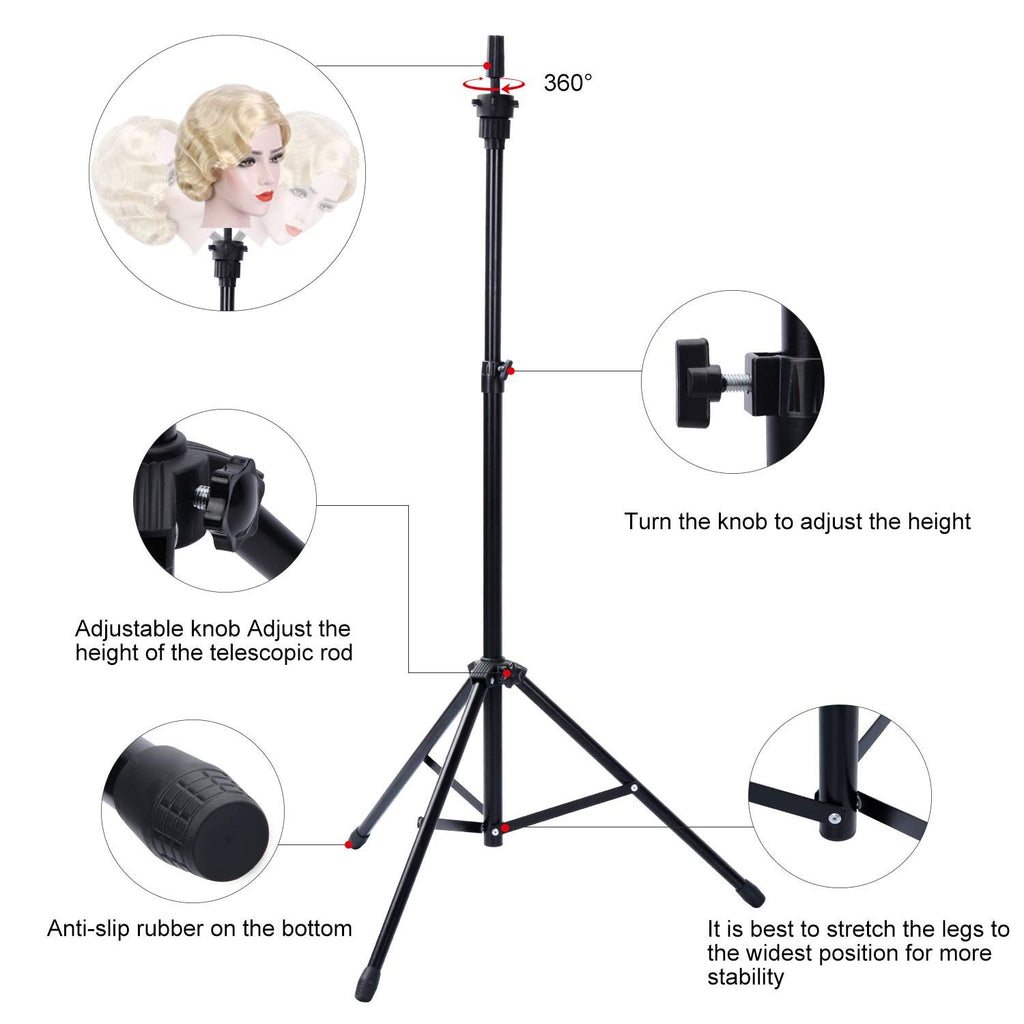 Adjustable Wig Holder Stand Tripod Mannequin Head for Hairdressing Salon