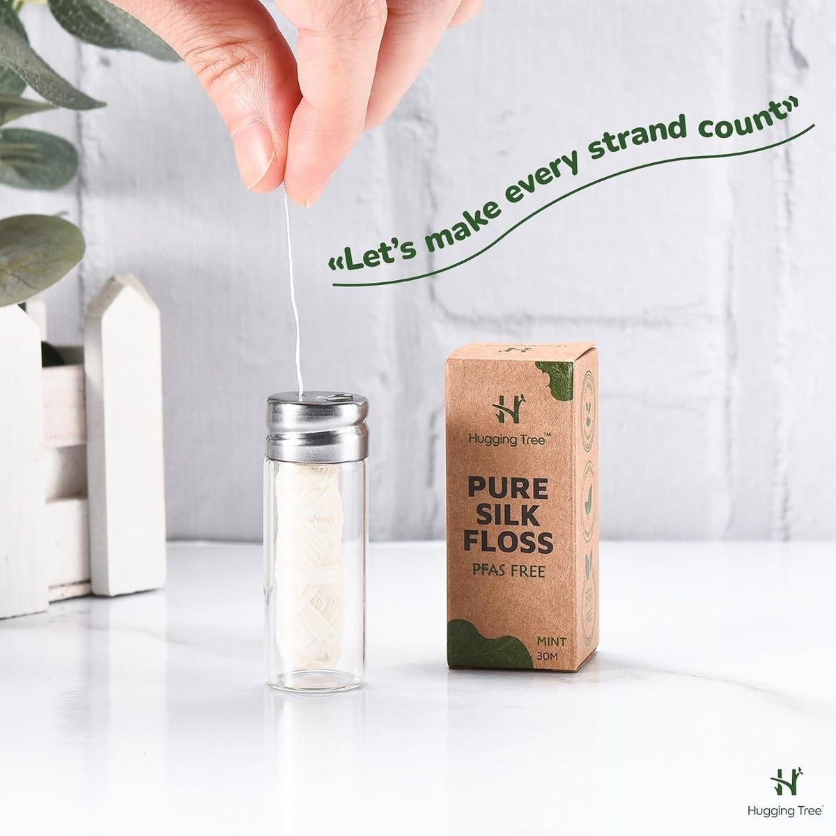 Natural Silk Dental Floss with Reusable Glass Dispenser - Eco-Friendly, Biodegradable, Zero Waste