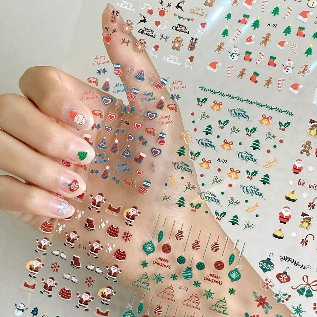 Christmas Nail Stickers 30 Sheets 3D Self-Adhesive Decals for Nail Art & Decorations