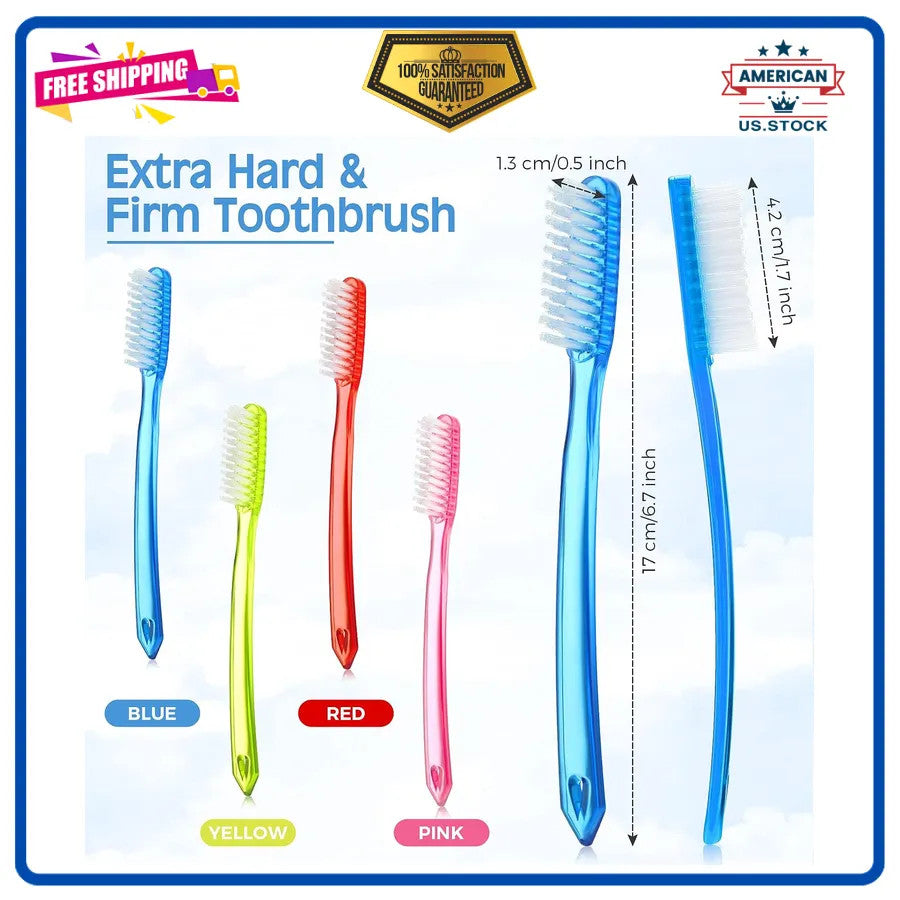 Extra Hard Toothbrush Set - 12-Pack for Adults Deep Cleaning & Stain Removal