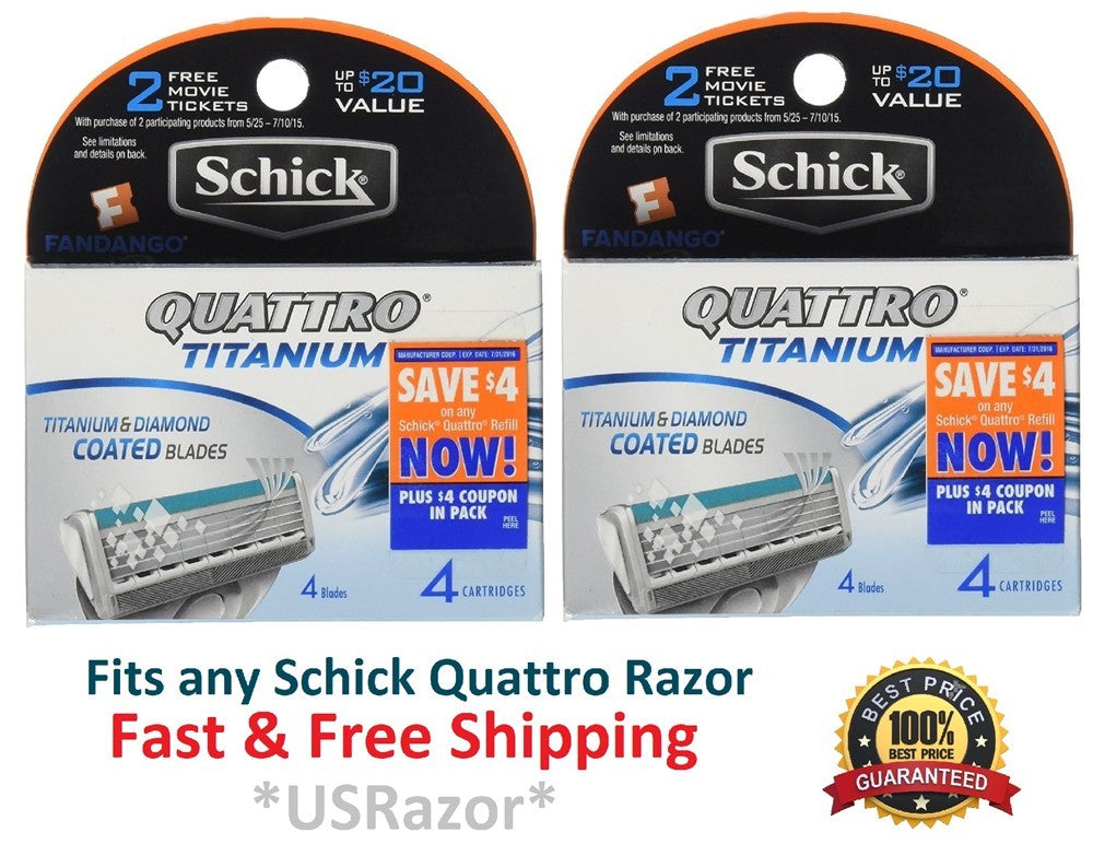 8 Pack Schick Quattro Titanium Razor Blade Refills for Compatible Shavers