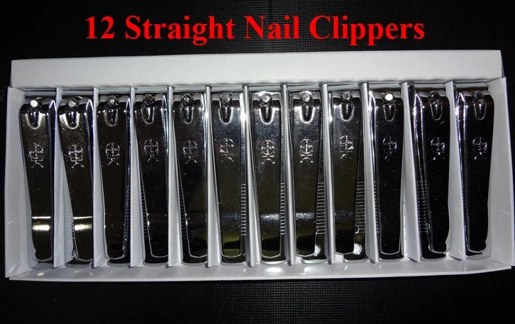 12 Pack Stainless Steel Straight Edge Nail Clippers for Fingers & Toes