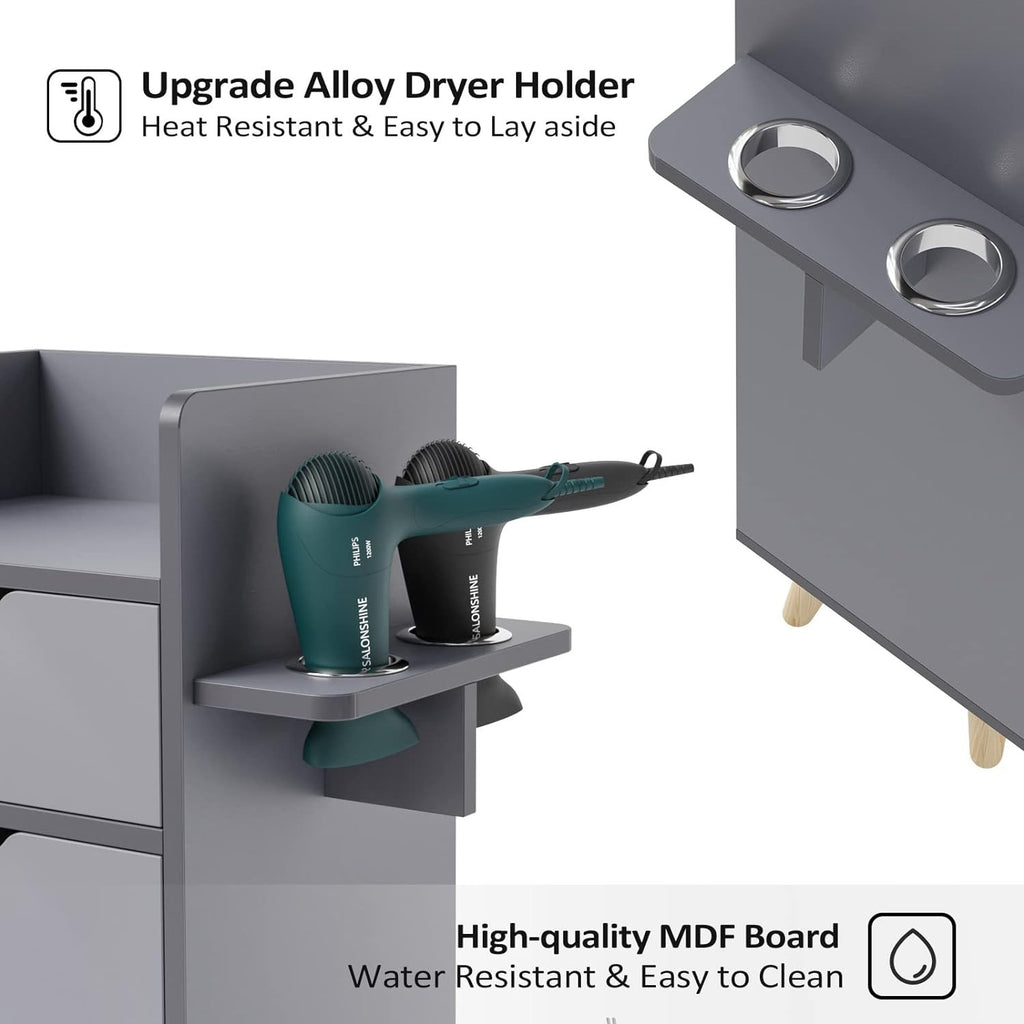 4-Layer Salon Storage Cabinet for Hair Stylist Stations Grey