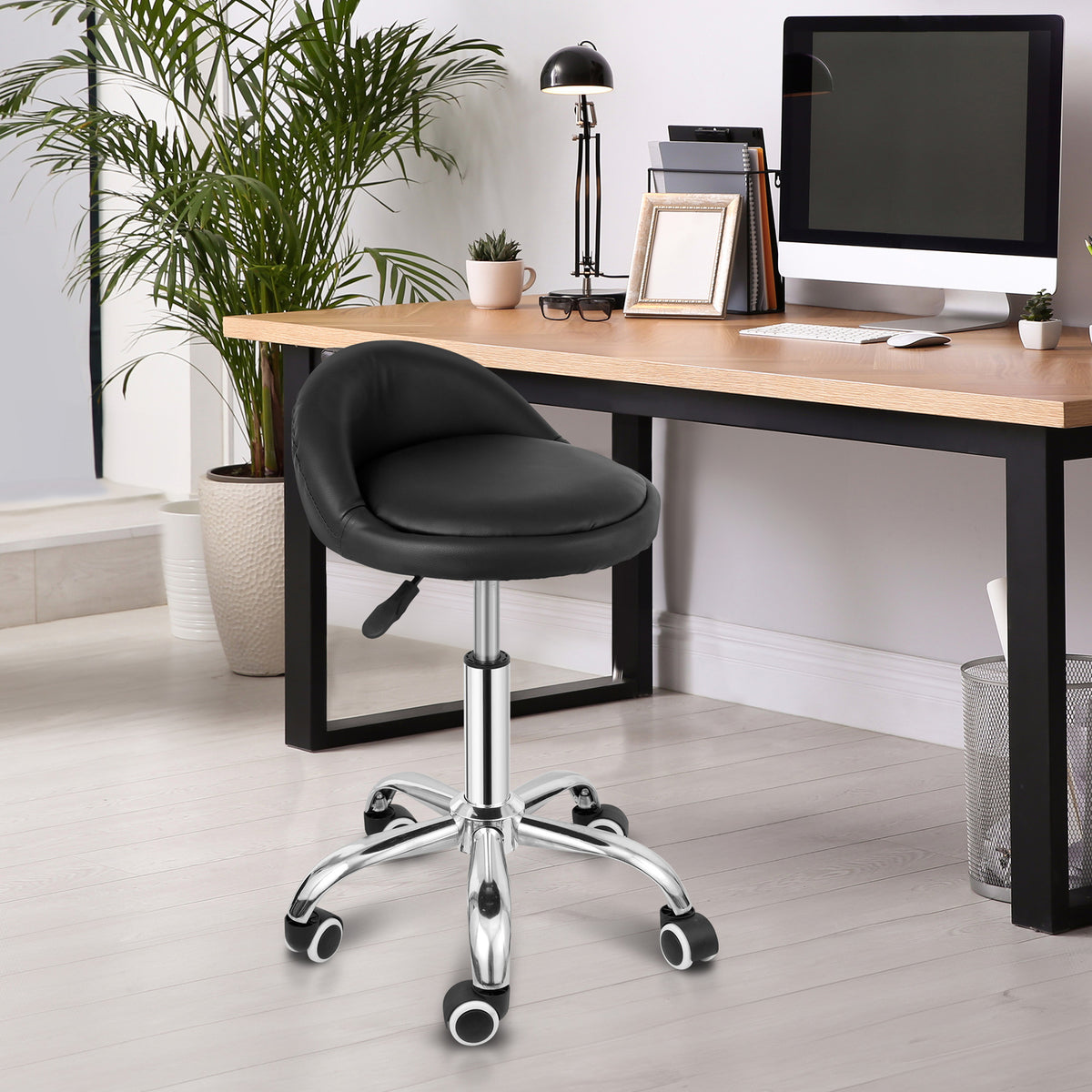 Adjustable Swivel Stool with Wheels for Salon Spa Tattoo Black