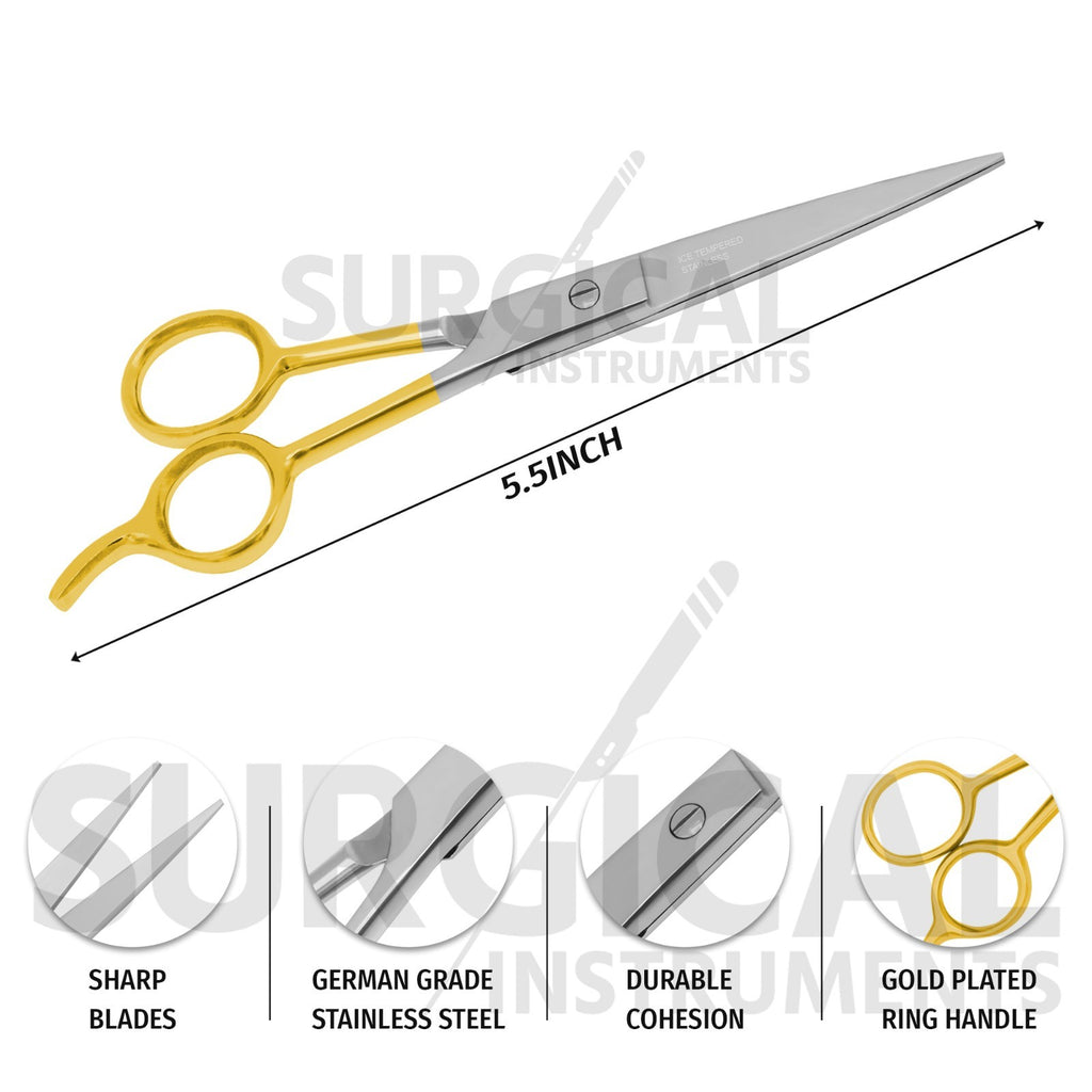 Professional Hair Cutting Scissors 5.5 Inch Stylish Gold Handle Ice Tempered Blades
