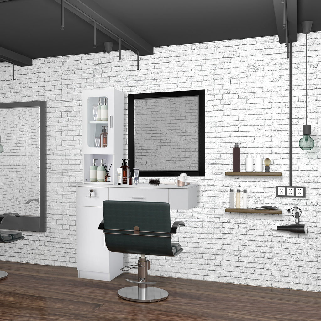 Salon Station Barber & Beauty Spa Storage Cabinet with Glass Door and Drawers