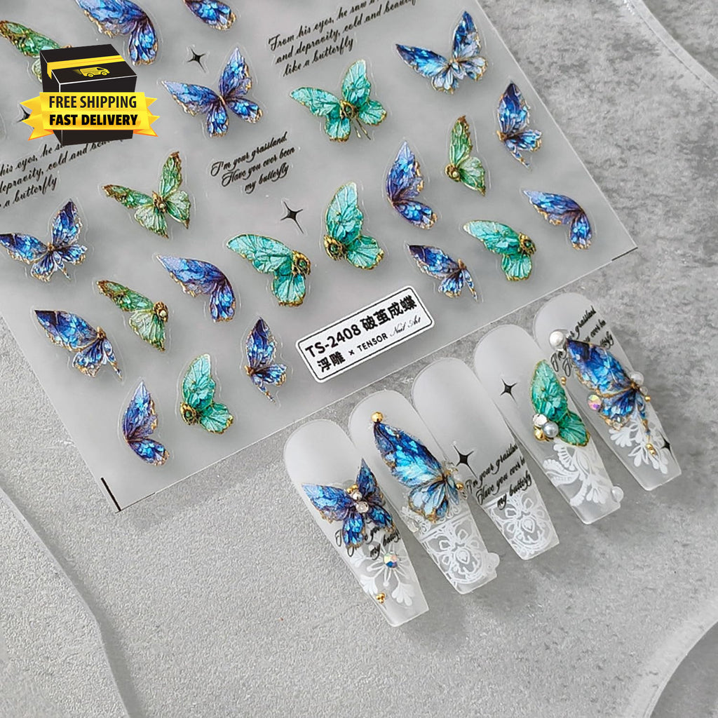 Self-Adhesive 5D Embossed Butterfly Nail Art Stickers for Manicure