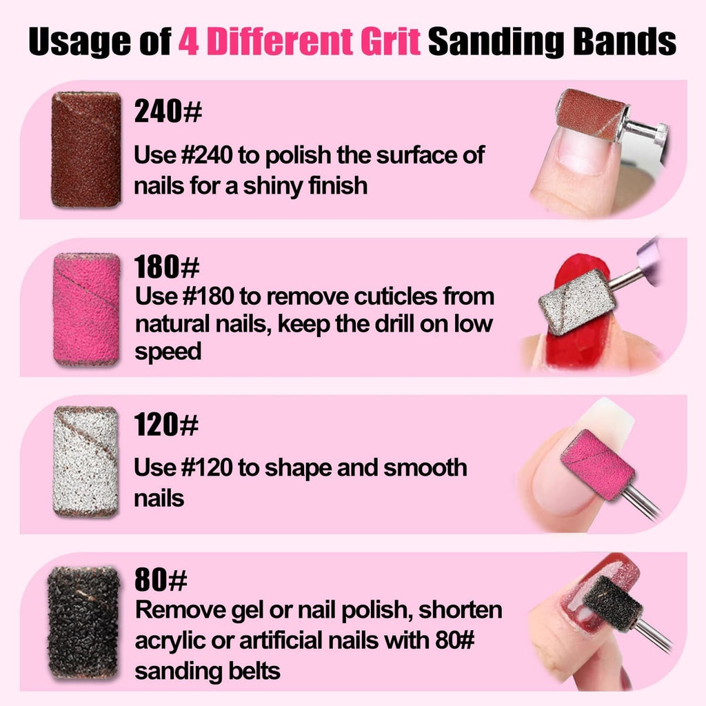 135 Pcs Nail Drill Bits Sanding Bands Set for Manicure & Pedicure