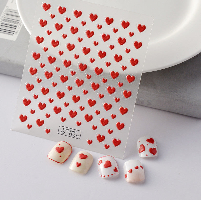 5D Nail Art Valentine Heart Sticker Set Self-Adhesive Embossed Decals for DIY Nails