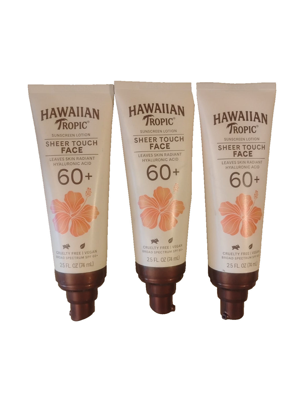 Hawaiian Tropic Sheer Touch Face Sunscreen SPF 60 - 2.5oz, 3 Bottles, No Caps