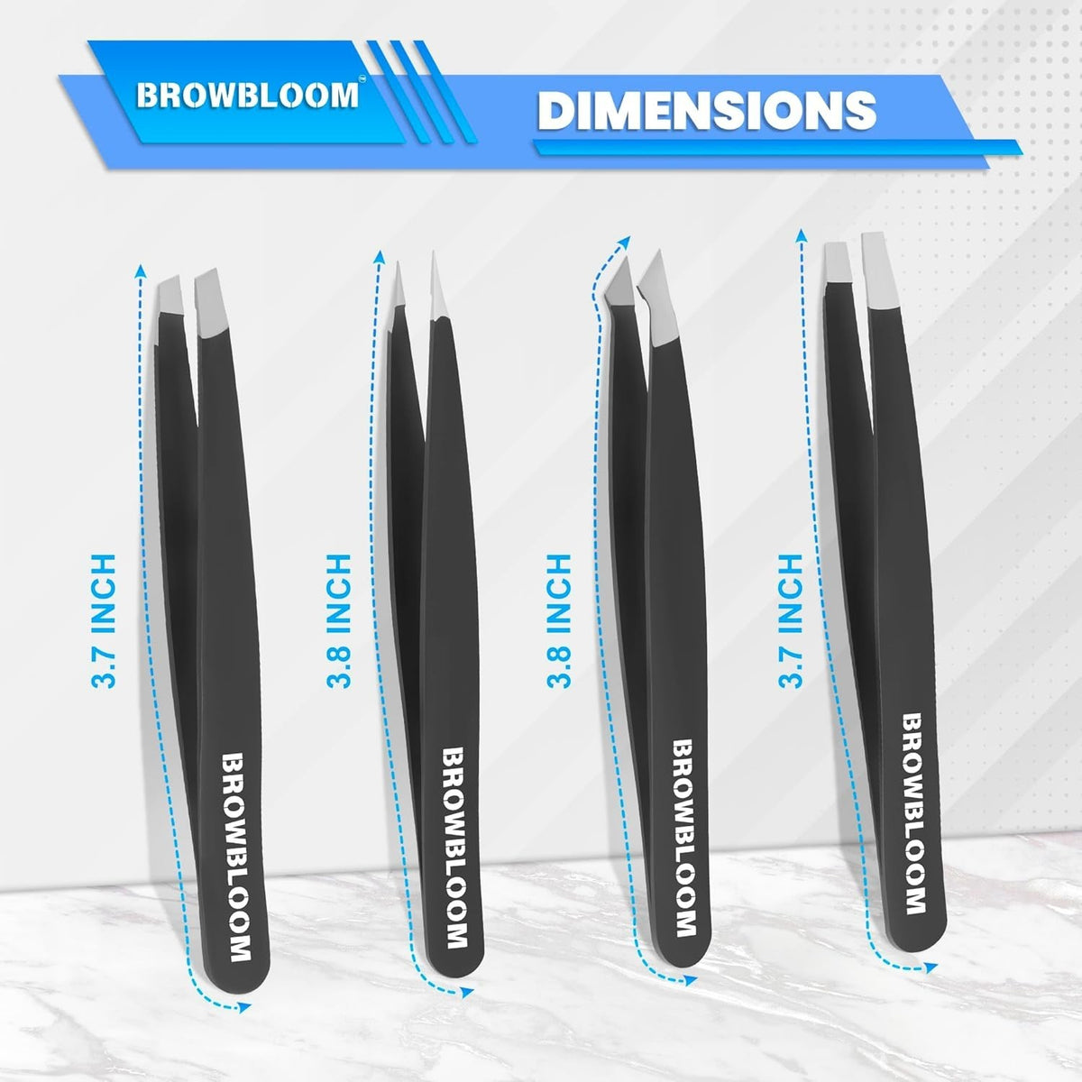 Professional Tweezers Set for Facial Hair & Eyebrows - Stainless Steel, 4 Pieces
