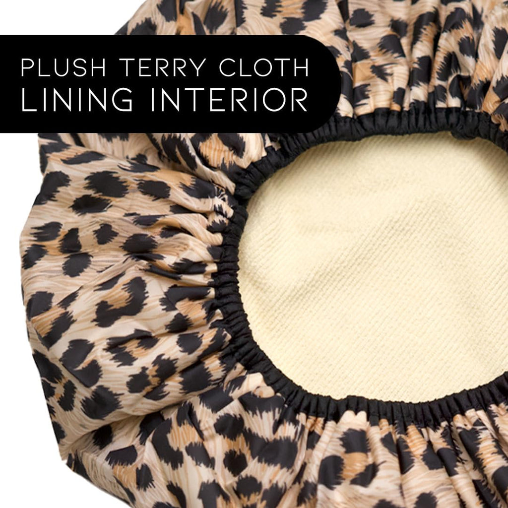 Reusable Waterproof Shower Cap Leopard Print Oversized Nylon Hair Cover