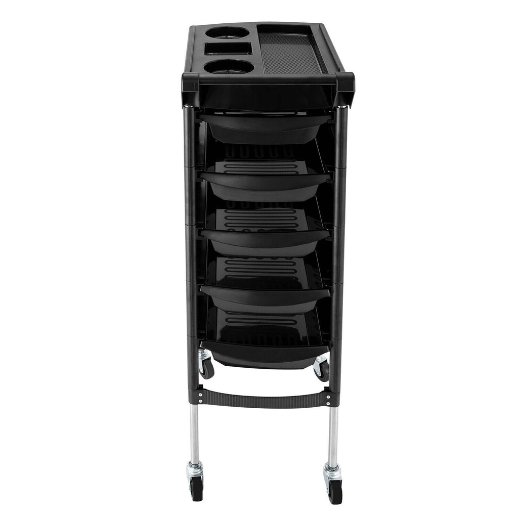 Salon Trolley Cart with 5 Drawers & Side Trays for Hair Styling Equipment