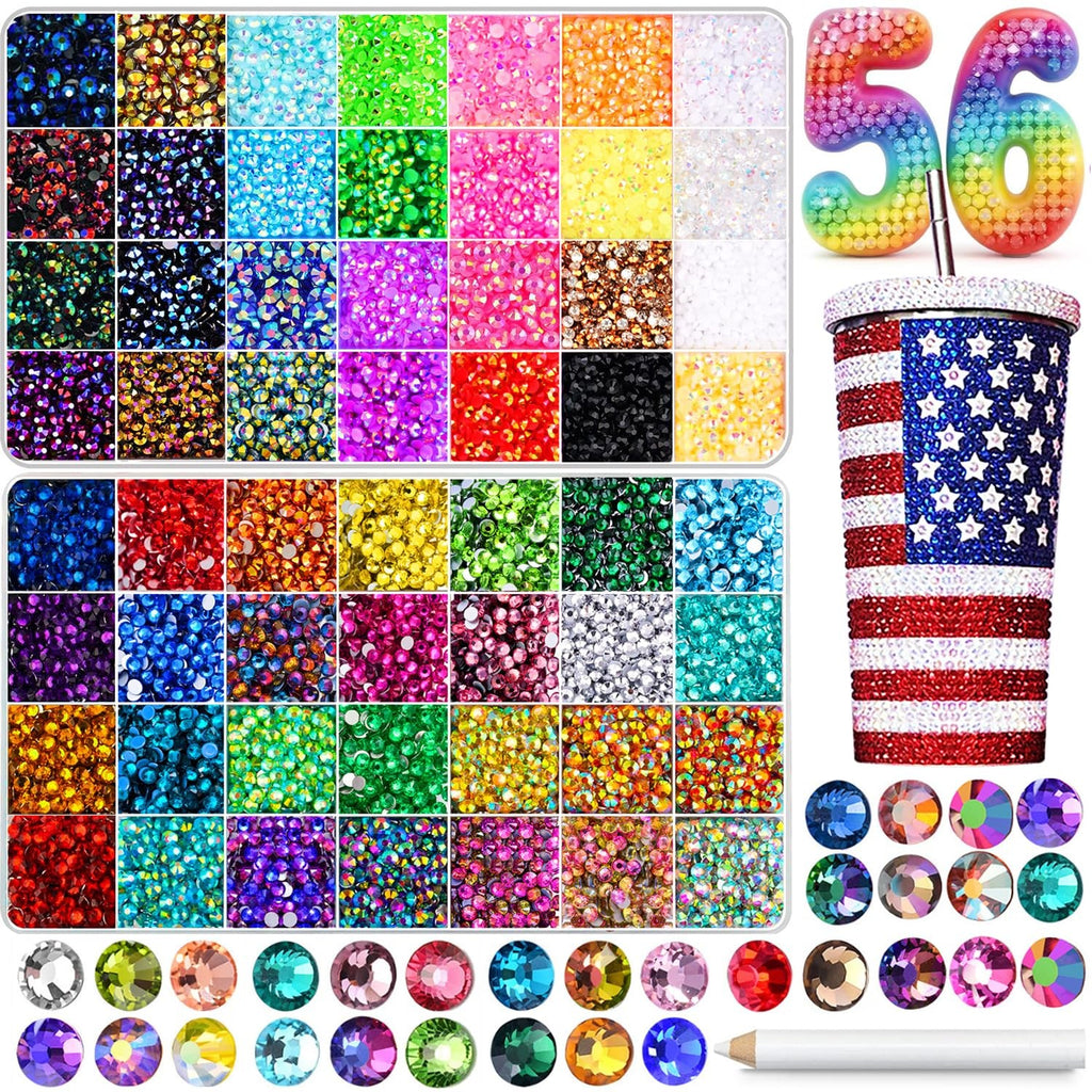 56000 Pcs Rhinestones Bedazzling Kit with 56 Colors & Tools for DIY Crafts
